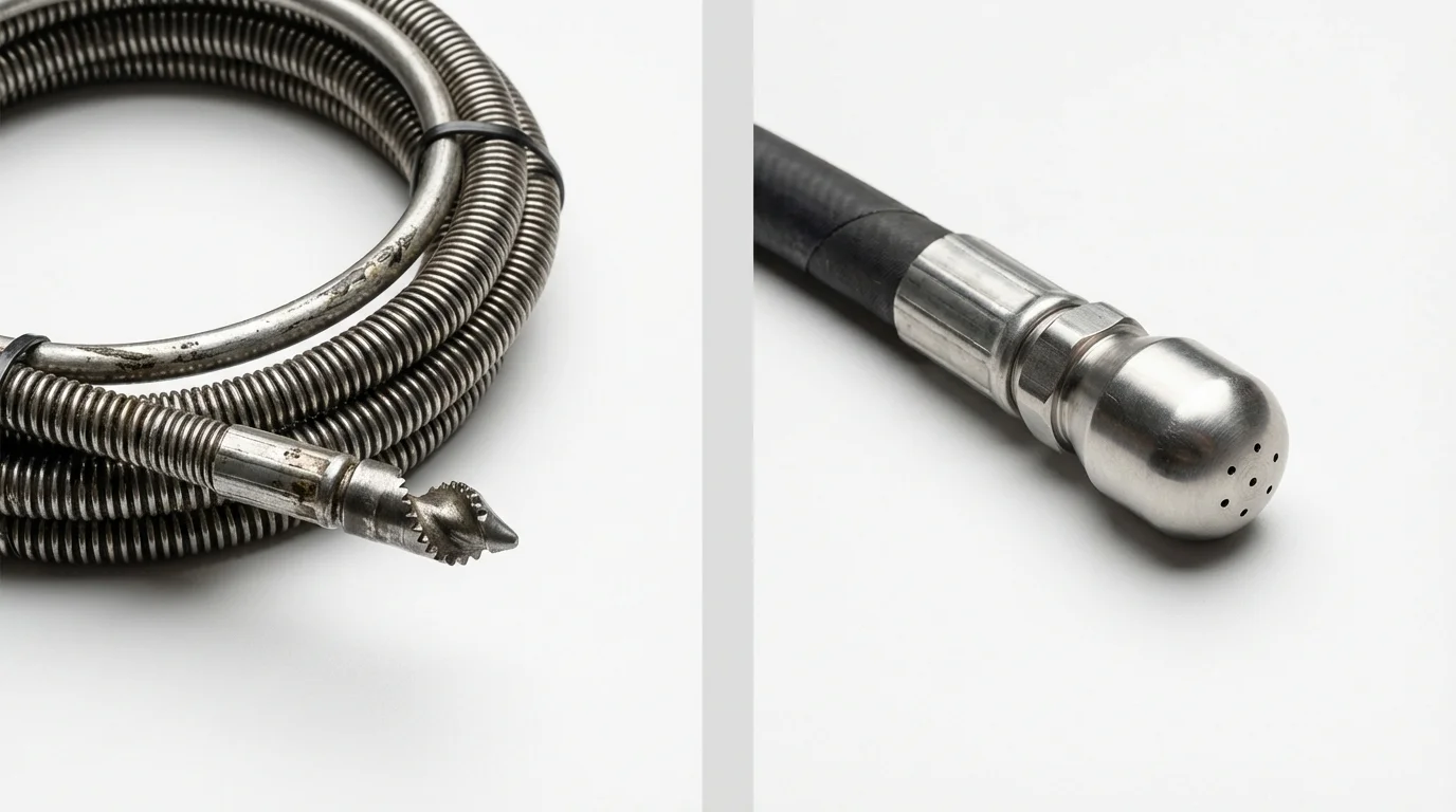 Drain snake cable and hydro jetting nozzle used for drain cleaning in Vallejo, CA