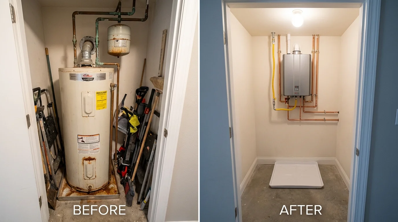 Tank water heater versus wall-mounted tankless unit comparison for Vallejo, CA homeowners