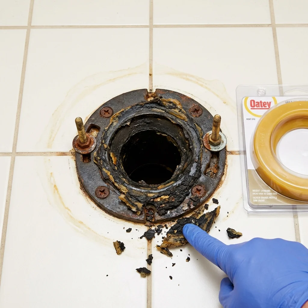Failed wax ring showing water seepage at the base of a toilet in a Vallejo, CA home