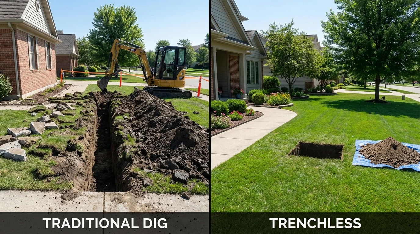 Trenchless sewer repair with minimal yard damage versus traditional excavation in Vallejo, CA